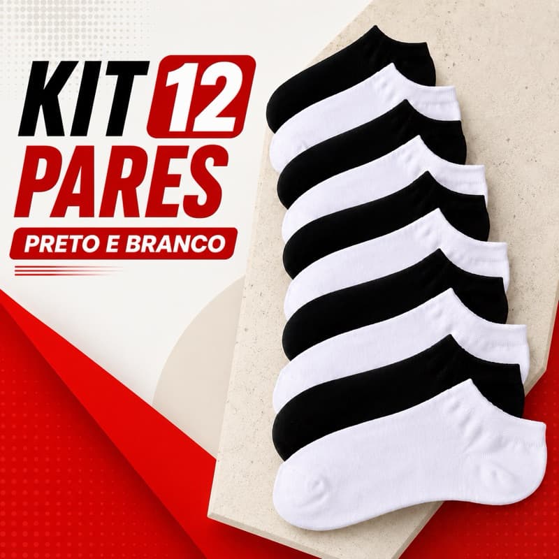 Meia Soquete Cano Curto Masculina Feminina Kit 18 12 6 3 Unissex Preta Branca