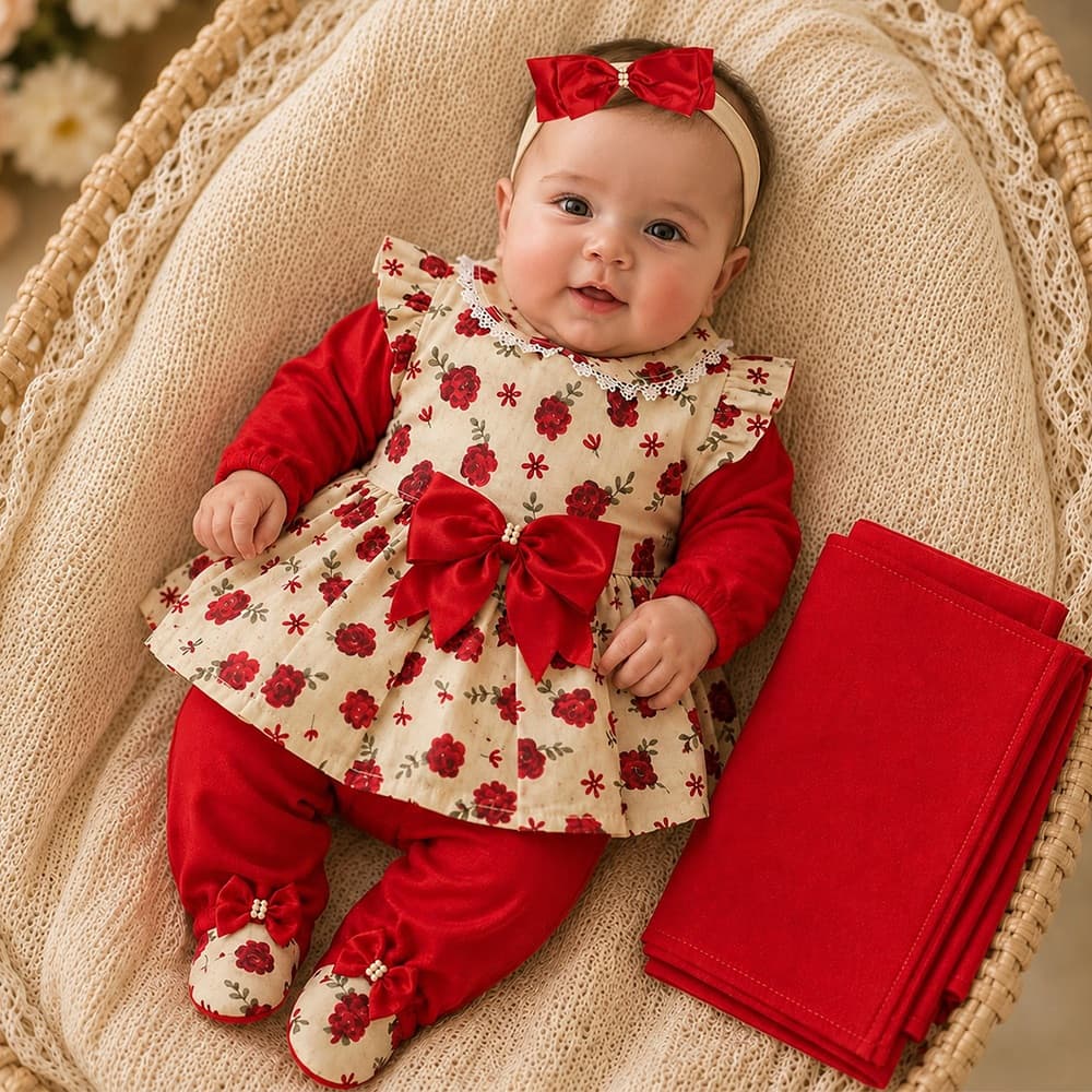 Saída de Maternidade Menina Delicada Floral Bela 05 Peças