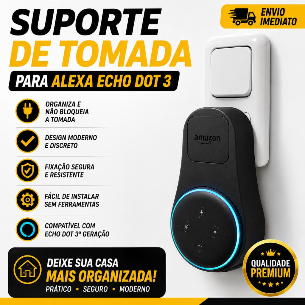 Suporte de Tomada para Amazon Echo Dot 3 (3rd Gen) Alexa Echo Dot 3 | Fácil Instalação e Organização Elegante