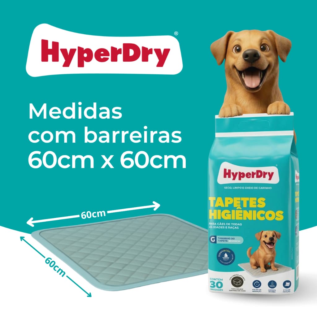 1 Pacote 30 unidades Tapete Sanitário PET 60x60 Alta Qualidade Antivazamento