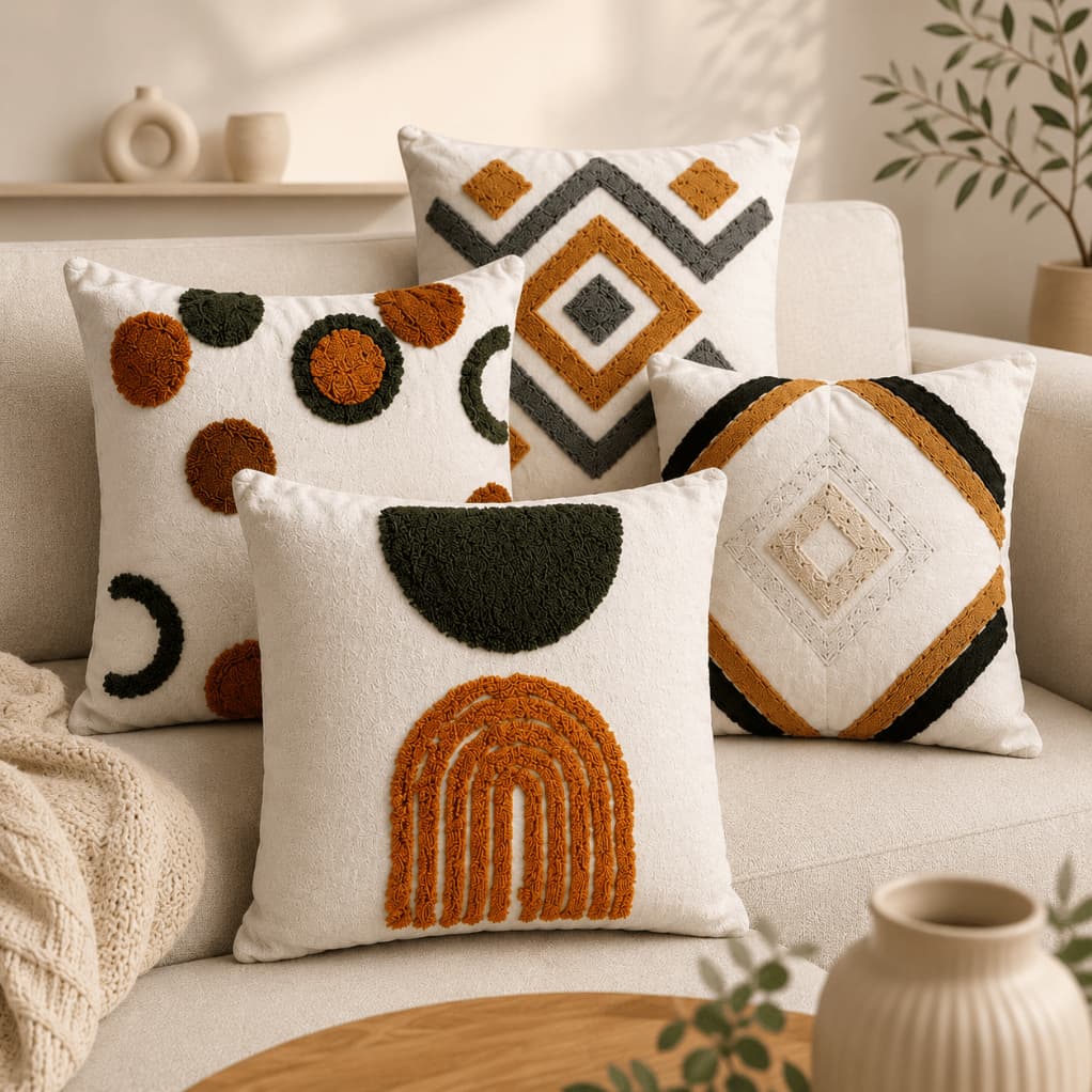 Capa de Almofada 45x45 Boho Chic Bordada Sala Quarto Capas Decorativas para Almofadas Ziper Invisivel