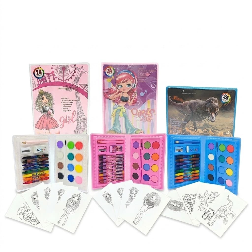 Estojinho Estojo Maleta Kit Pintura Desenhos Aquarela 24 peças Personalização Aniversário Brinde Envio Rápido