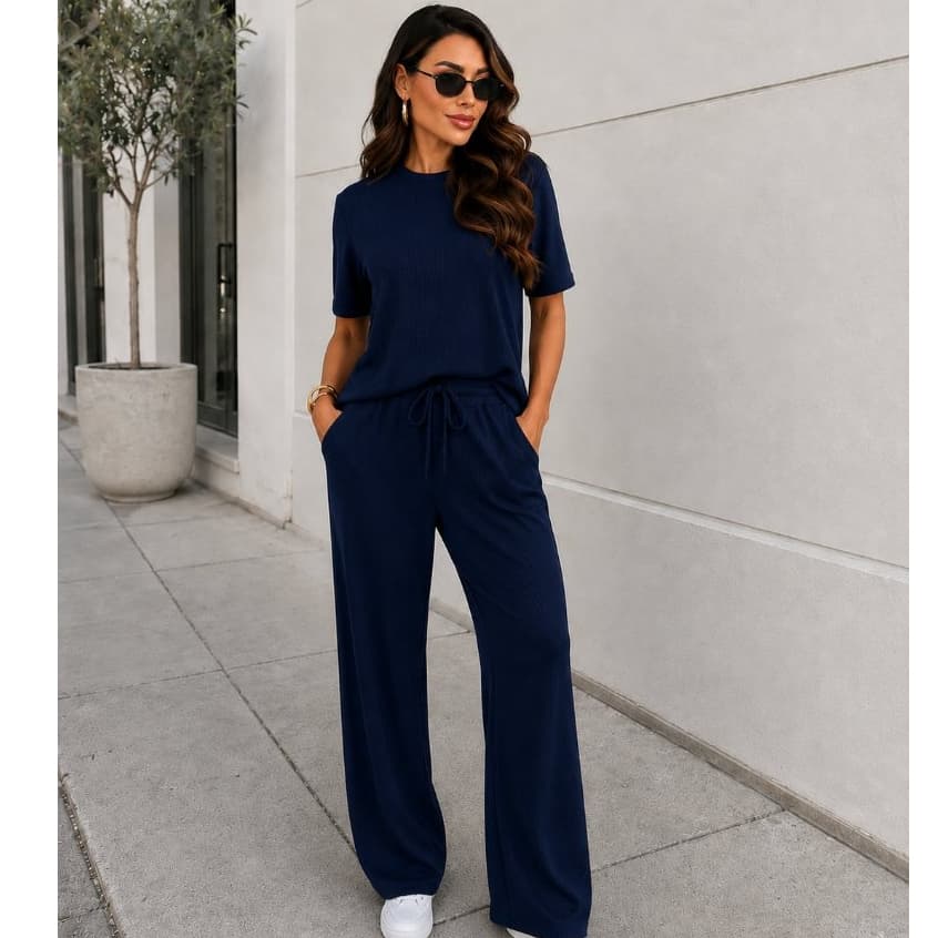Conjunto Feminino Anarruga Calça Pantalona e Blusa Caimento Leve Confortável Moda blogueira Tecido Premium