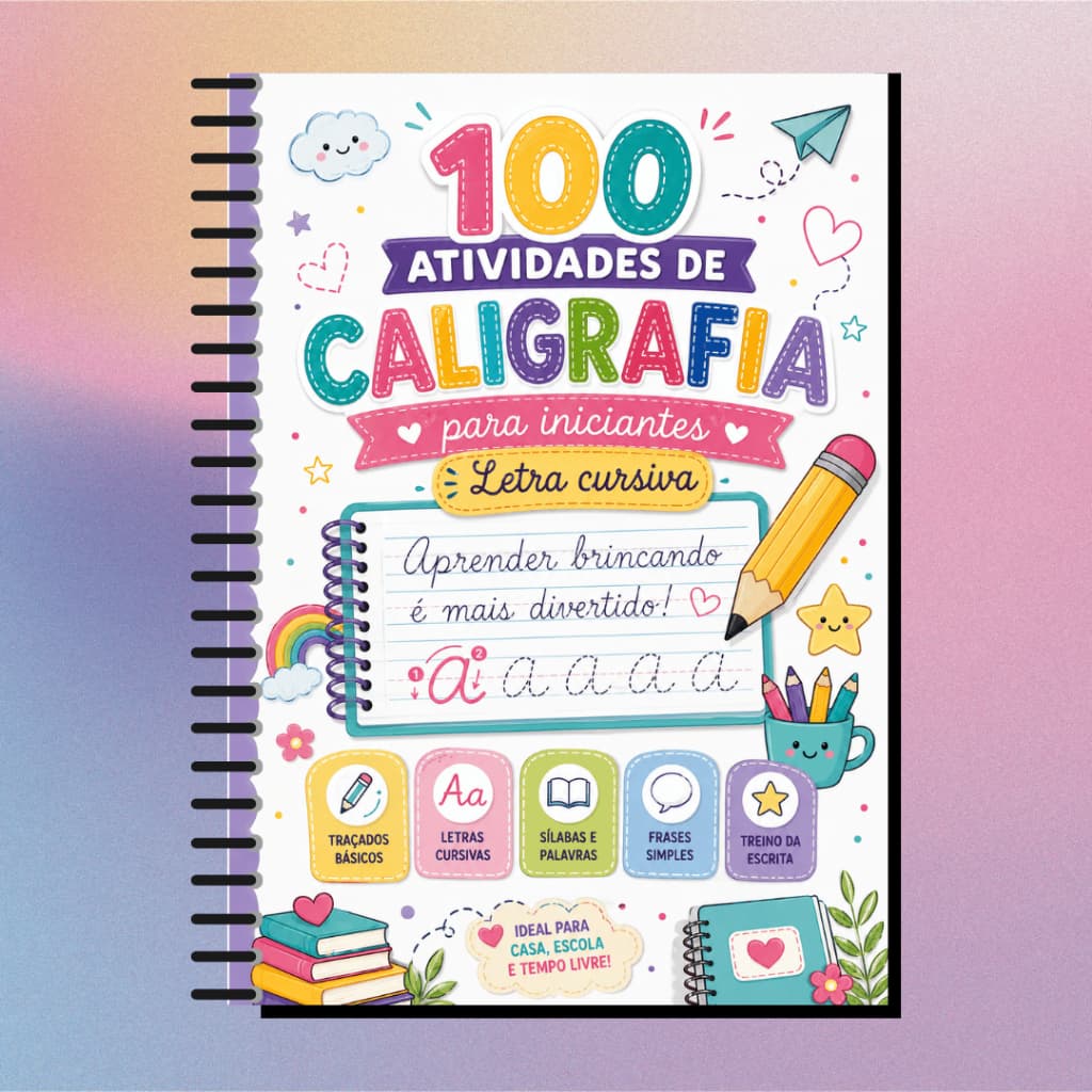 Caderno de Caligrafia Infantil Letra Cursiva Alfabetização 100 Atividades Educativas para Iniciantes