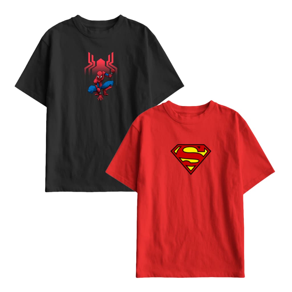 Kit 2 Camisetas Masculinas Infantis Super Heróis Homem Aranha e Superman 100% Algodão