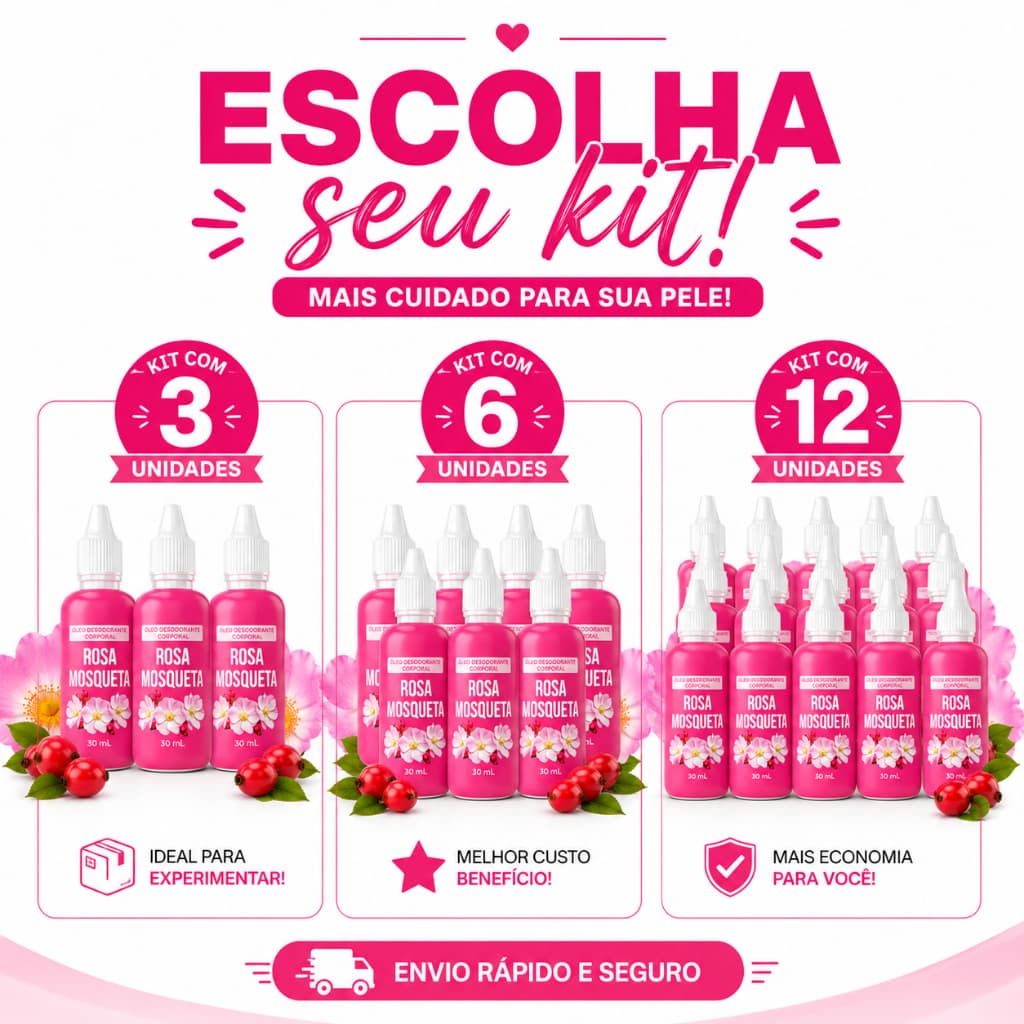 Kit Óleo de rosa mosqueta 100% puro Tira Manchas Melasma Acnes e Estrias Bio Instinto 30ml