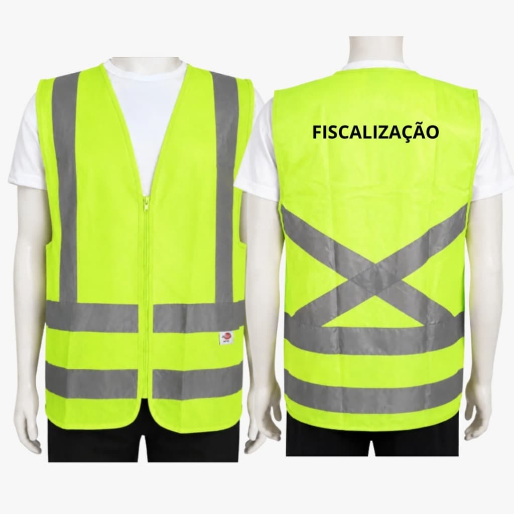 Colete Fiscalização Em Poliéster Com DTF - Verde Fluorescente Ou Laranja