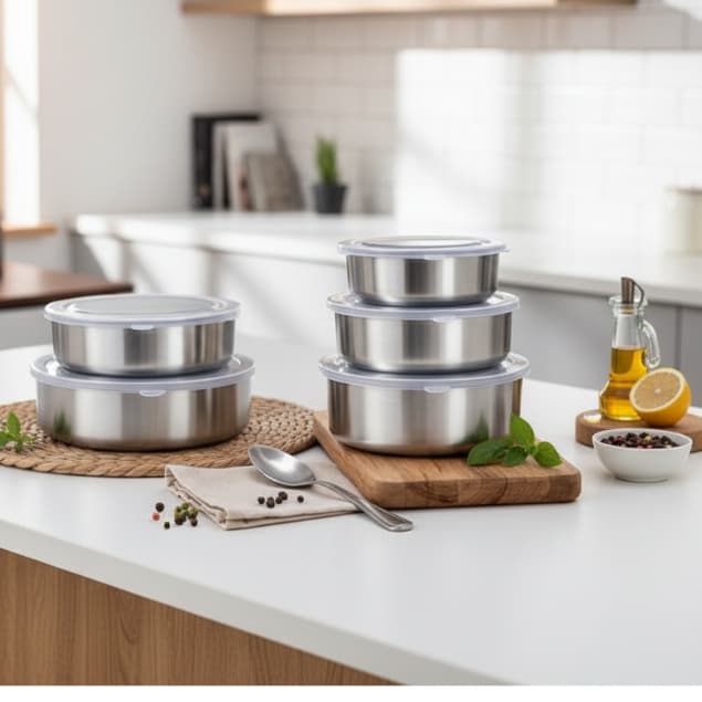 *🍽️ Kit Potes Herméticos Redondos com Tampa Inox | Vedação Organizadores Cozinha e Armazenamento Alimentos