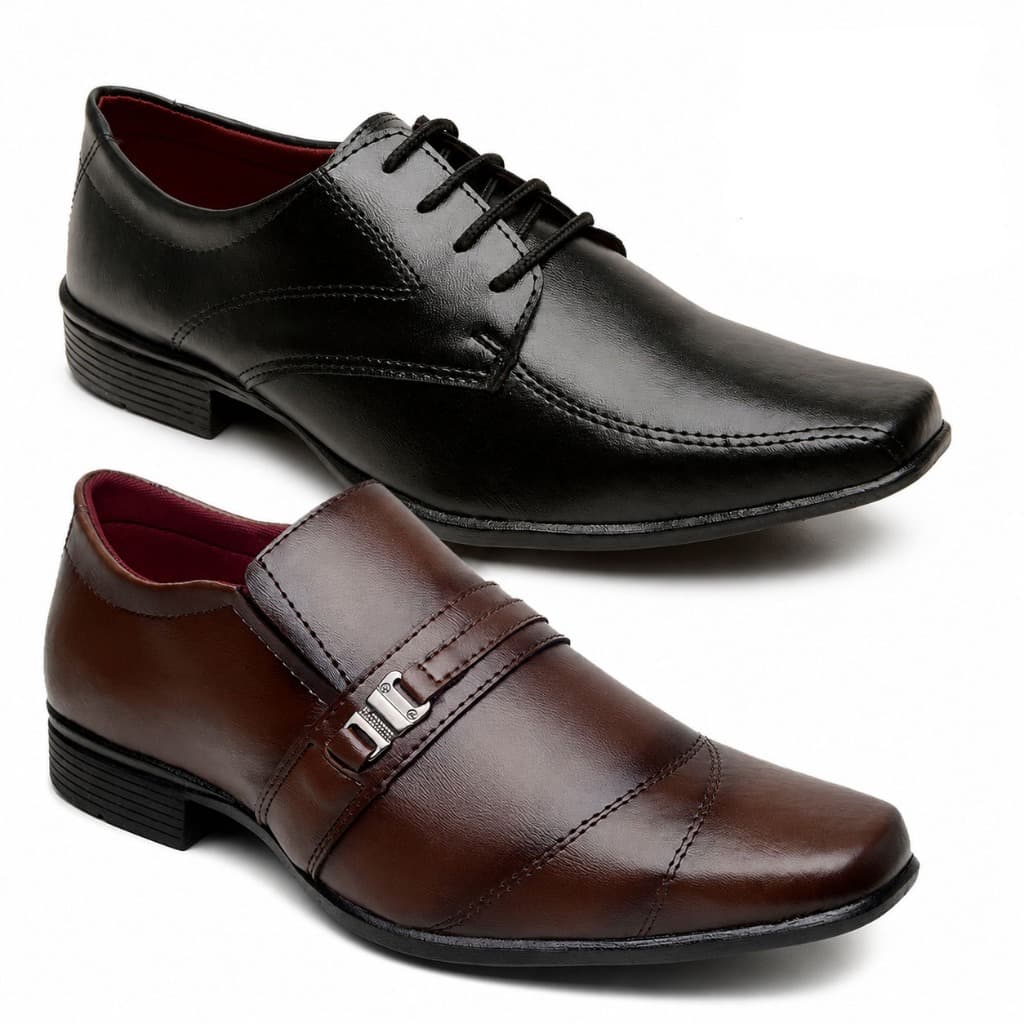 kit 2 pares sapato social masculino preto e marrom