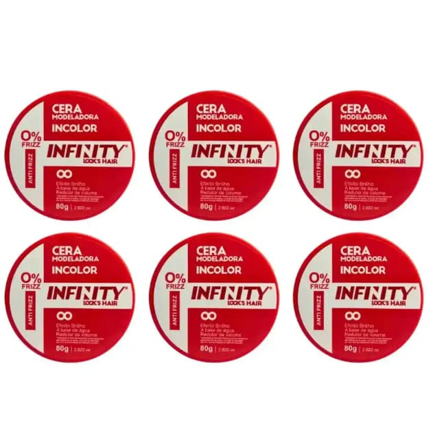 Kit 6 Ceras Modeladoras Infinity 80g Incolor Profissional para Cabelo Fixação e Brilho