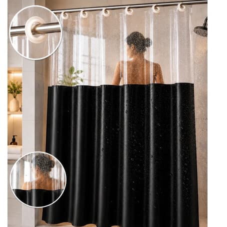 Cortina de Banheiro Box PVC Impermeável Antimofo Lavável Resistente Durável Fácil Limpeza com Ilhós Reforçados 180x180