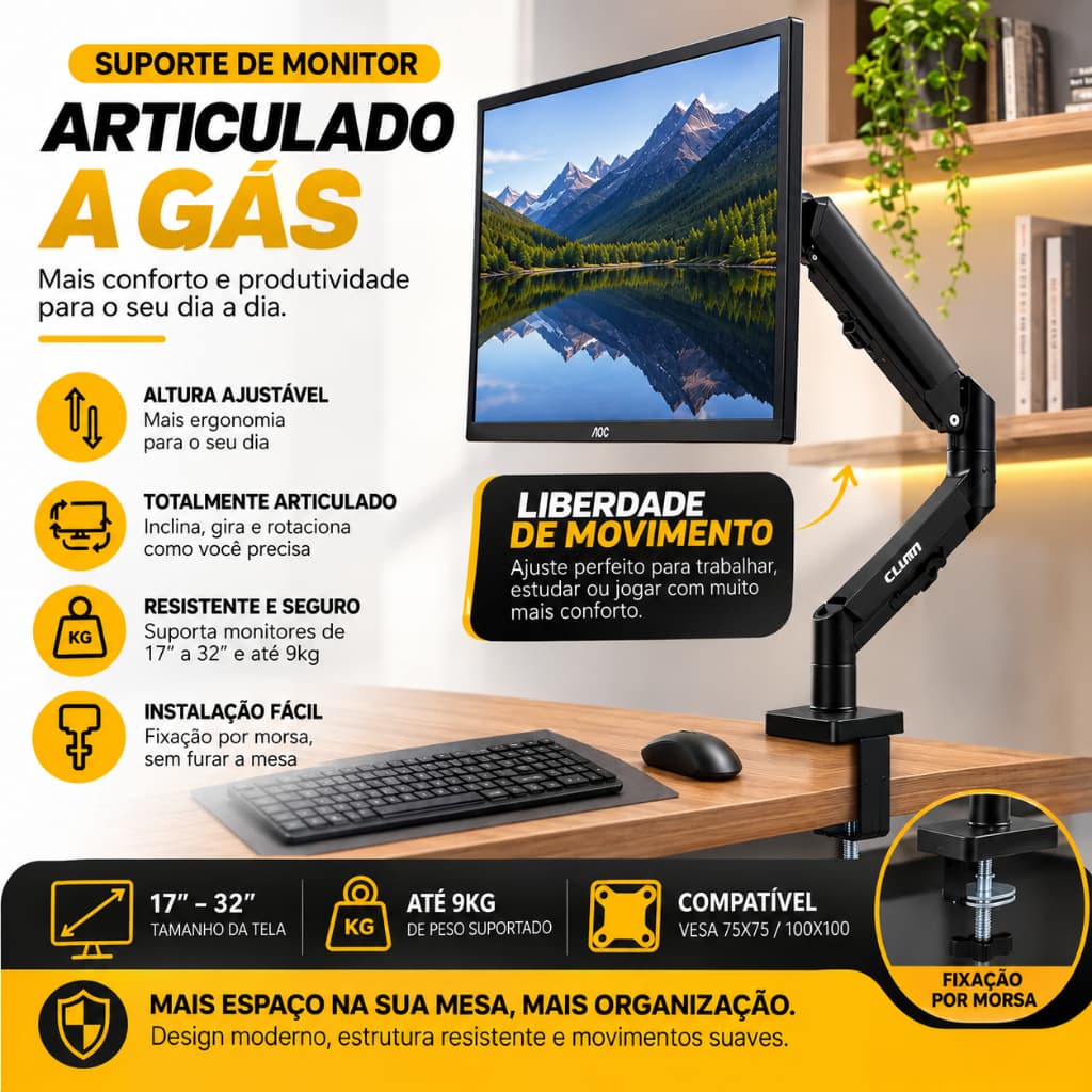 Suporte a Gás Articulado para Monitor 17/32 CS23/Clanm
