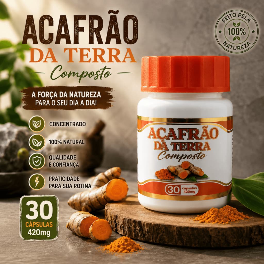 Açafrão da Terra Composto 30 Cápsulas 125mg | Pronto Entrega, Envio Rápido
