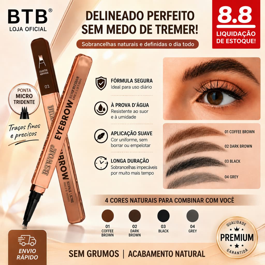 B.TWO.B Lápis de Sobrancelha Super à Prova d'Água, não empelota e fácil de desenhar 0,8g