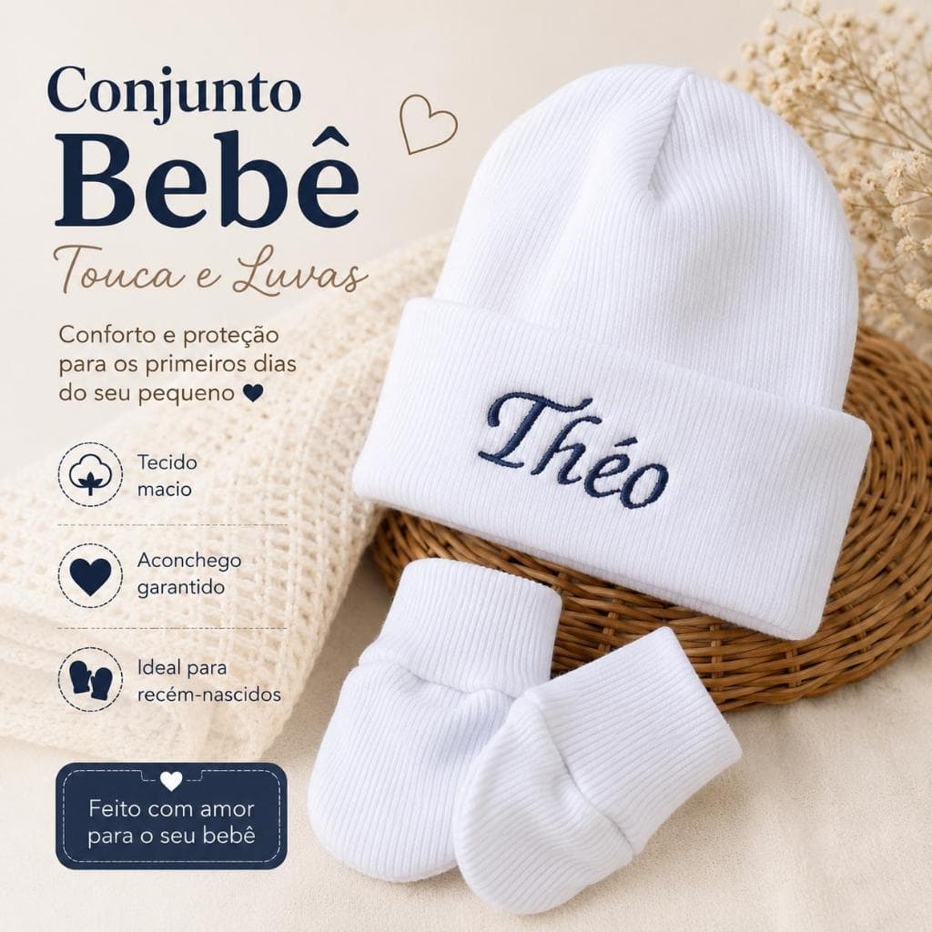 Kit Touca E Luva RN//Saída  De Maternidade/Presente Para Bebês/Kit Para Bebês/Kit Nascimento