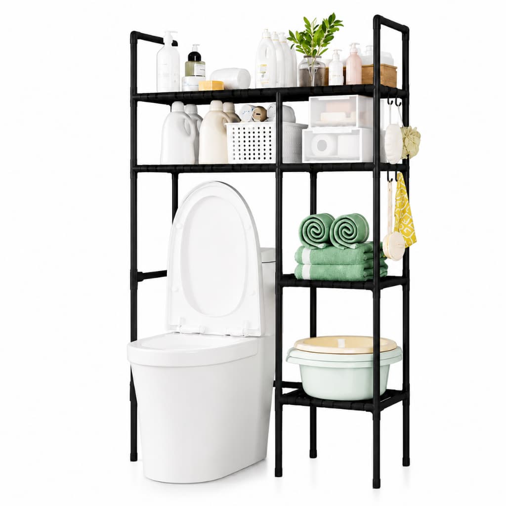 Estante Rack Para Banheiro Lavanderia MultiusoOrganizador 5 Prateleiras Reforçado Preto Compacto