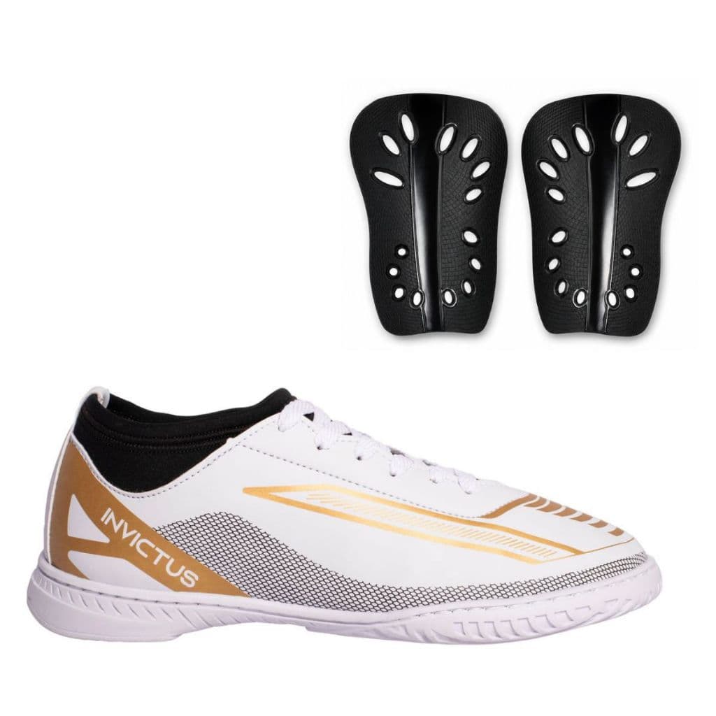 Chuteira Futsal Quadra Invictus Cano Médio Alta Performance Original Uzze + Caneleira