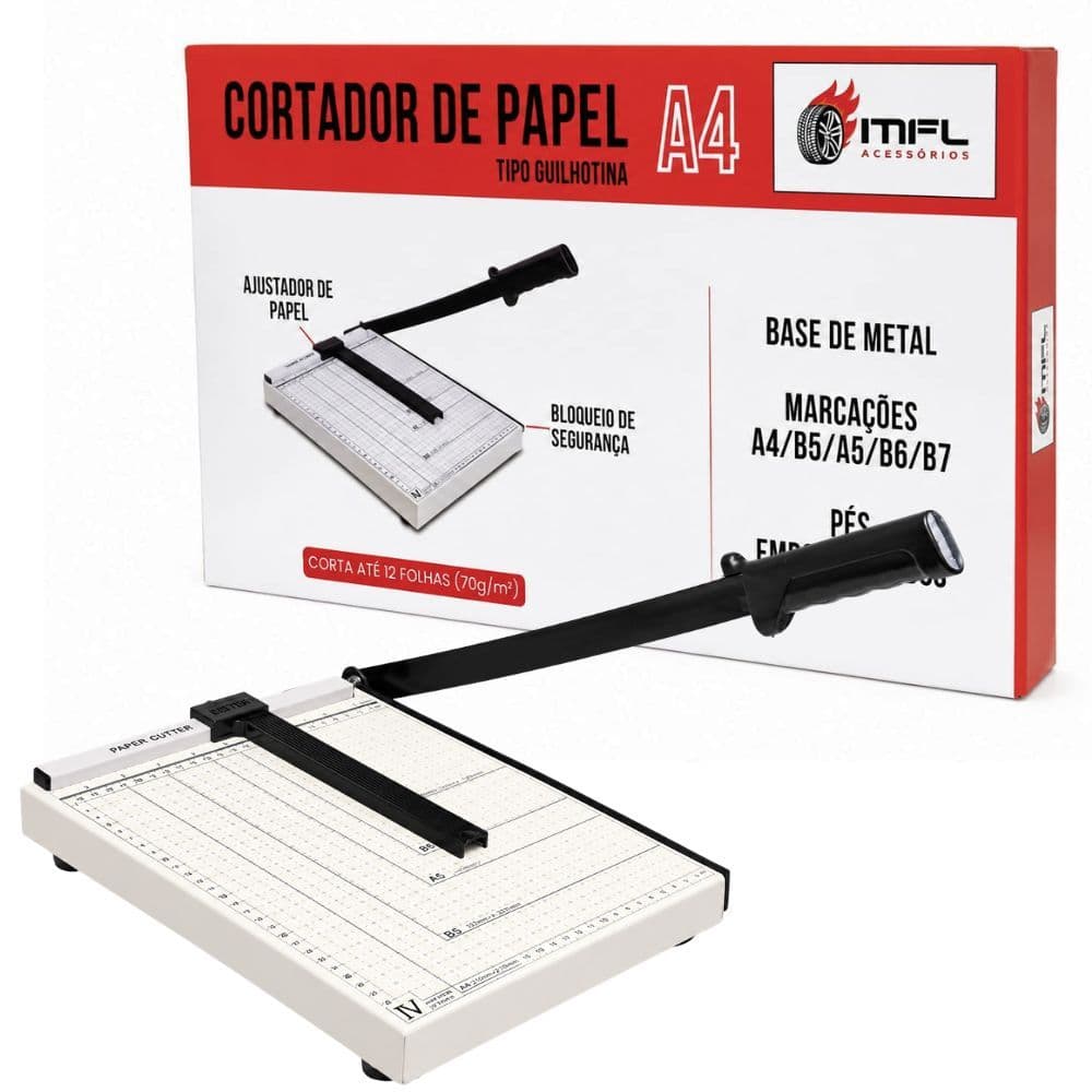 GUILHOTINA DE PAPEL A4 EM A脟O COM TRAVA AT脡 12 FOLHAS