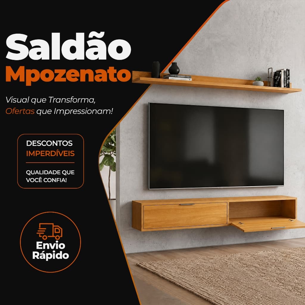 Rack Tv 75 Pol. Suspenso 180cm 2 Portas Lila Cinamomo Z49   - Mpozenato