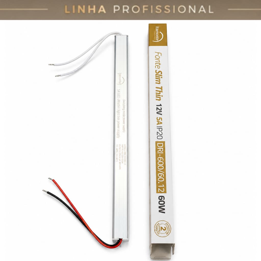Fonte Slim Driver 60W 12V 5A Bivolt IP20 Ultra Fina Para Fita LED