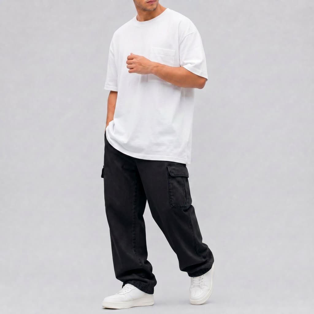 Calça Cargo Masculina Sarja 6 Bolsos Streetwear