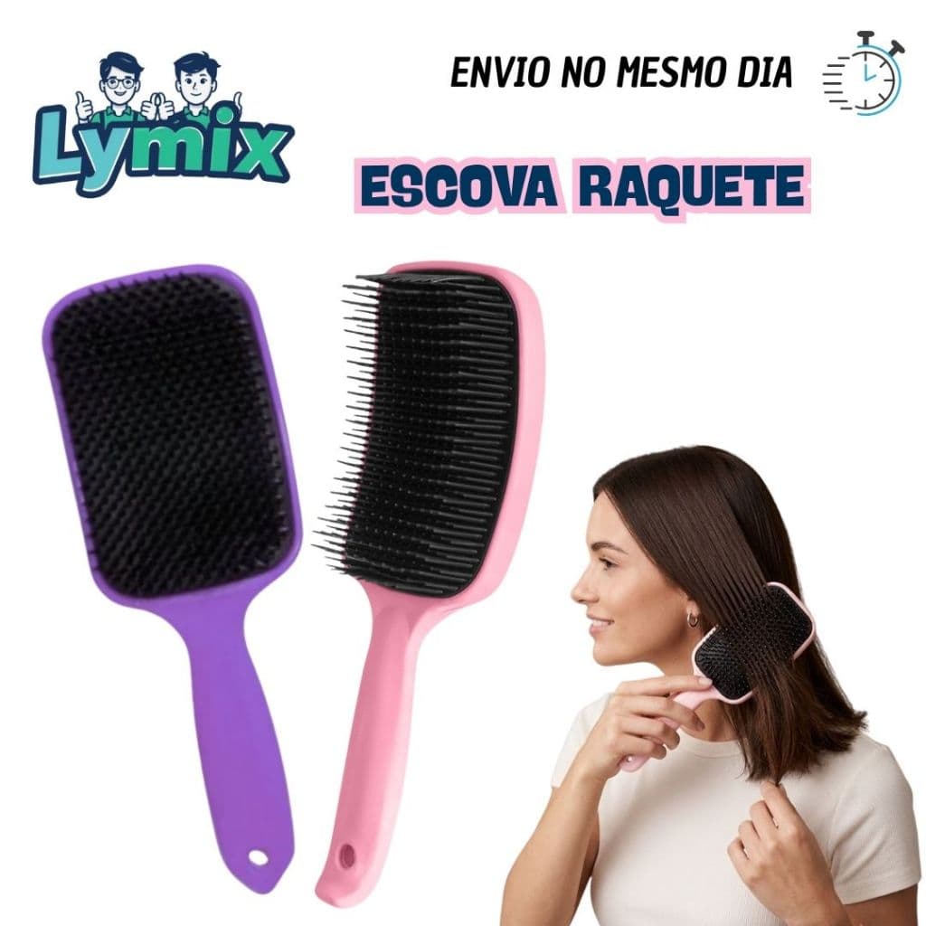 Escova Raquete Profissional – Desembaraço Fácil, Zero Frizz e Muito Brilho