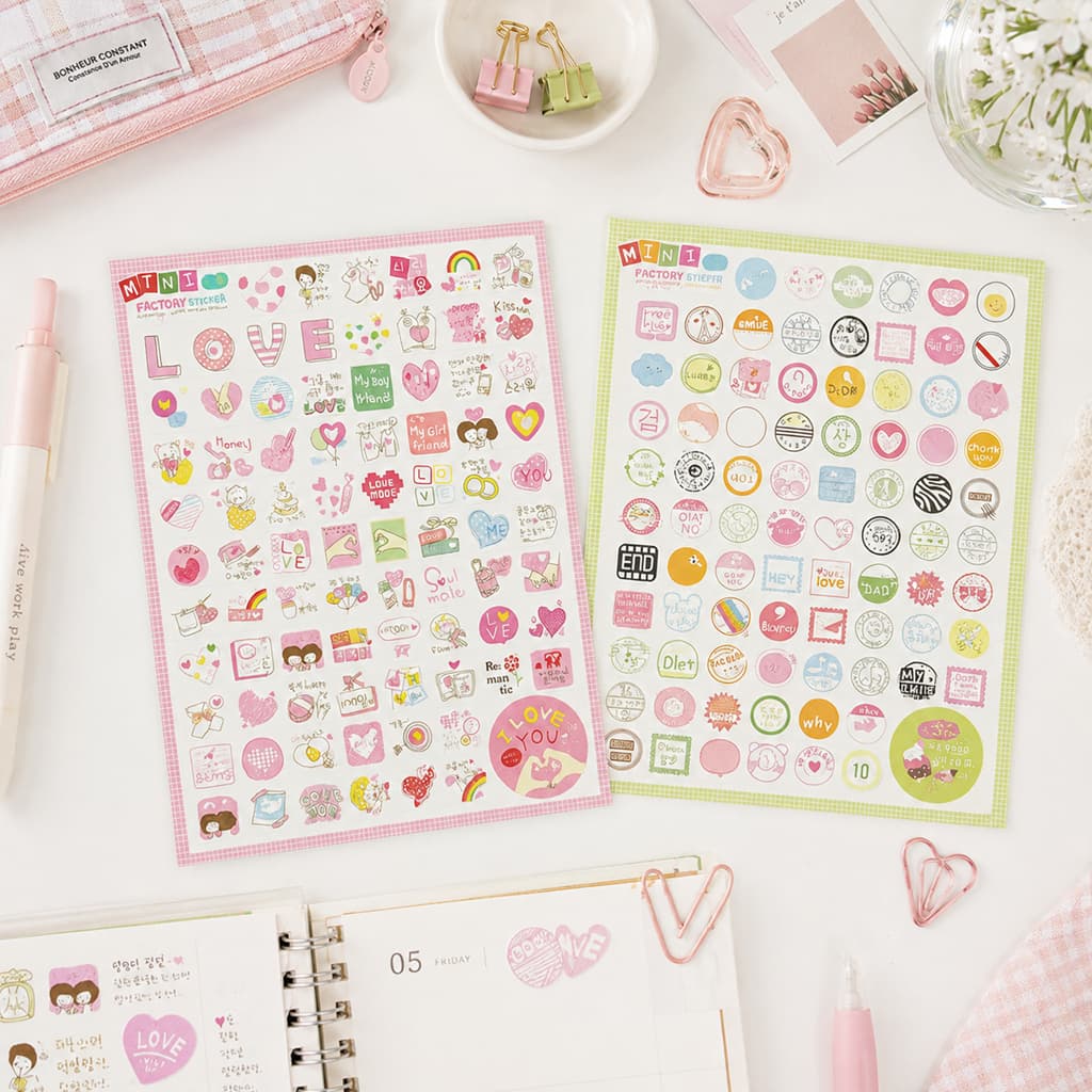 Kit Adesivos Cute Love 2 Folhas 1 Branca E 1 Transparente