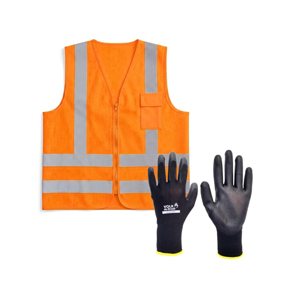 Kit Entregador Shopee, Mercado, Motoboy Colete refletivo laranja e Luva PU Tátil