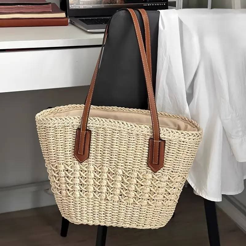 Simples Bolsa De Ombro Palha praia , Grande Capacidade Bolsas De Ombro Para Viagem , Elegante Sacola Para Exterior