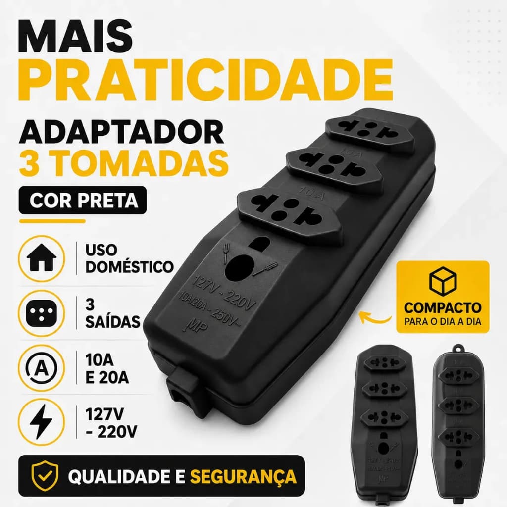 Conjunto 4 Tomadas Triplas em barra regua Bivolt 250v 10/20 amperes encaixe universal perfeitas