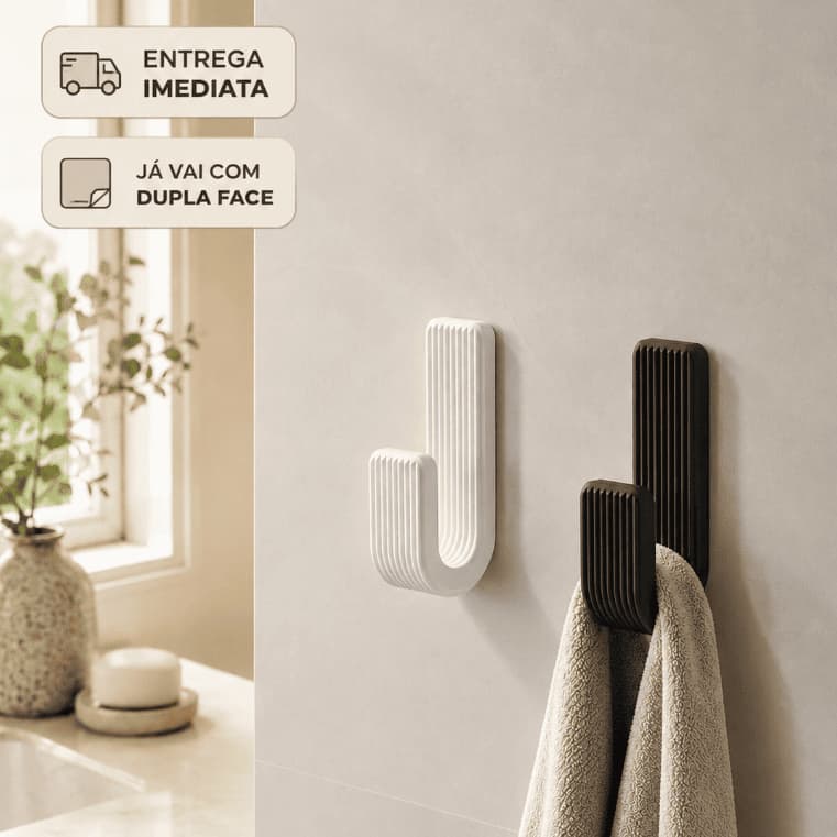 Gancho c/ Adesivo para Parede - Suporte Resistente para Toalhas de Banheiro/Cozinha - Sem furos