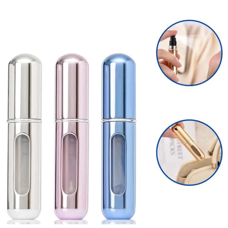 kit com 3 unidades Porta Perfume Borrifador Recarregável Spray 5ml viagem , bolsa cores aleatórias
