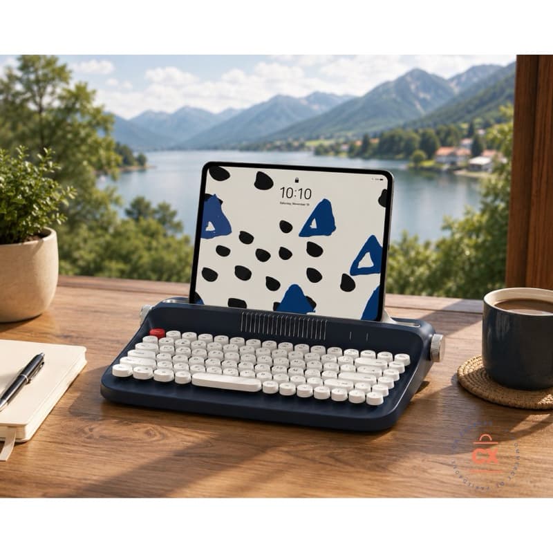 Teclado Azul Marinho Setup Retrô Sem Fio Bluetooth iPhone Android iPad