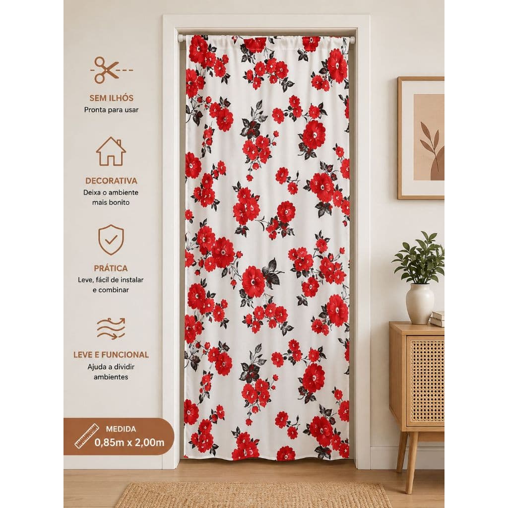 Cortina para Porta Sem Ilhós 0,85x2,00m Decorativa Estampada Divisória de Ambiente
