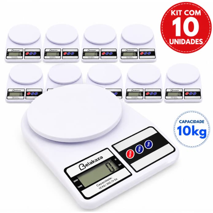 Kit 10 Balanças Digitais de Cozinha 10kg Alta Precisão LCD Função Tara Belakaza