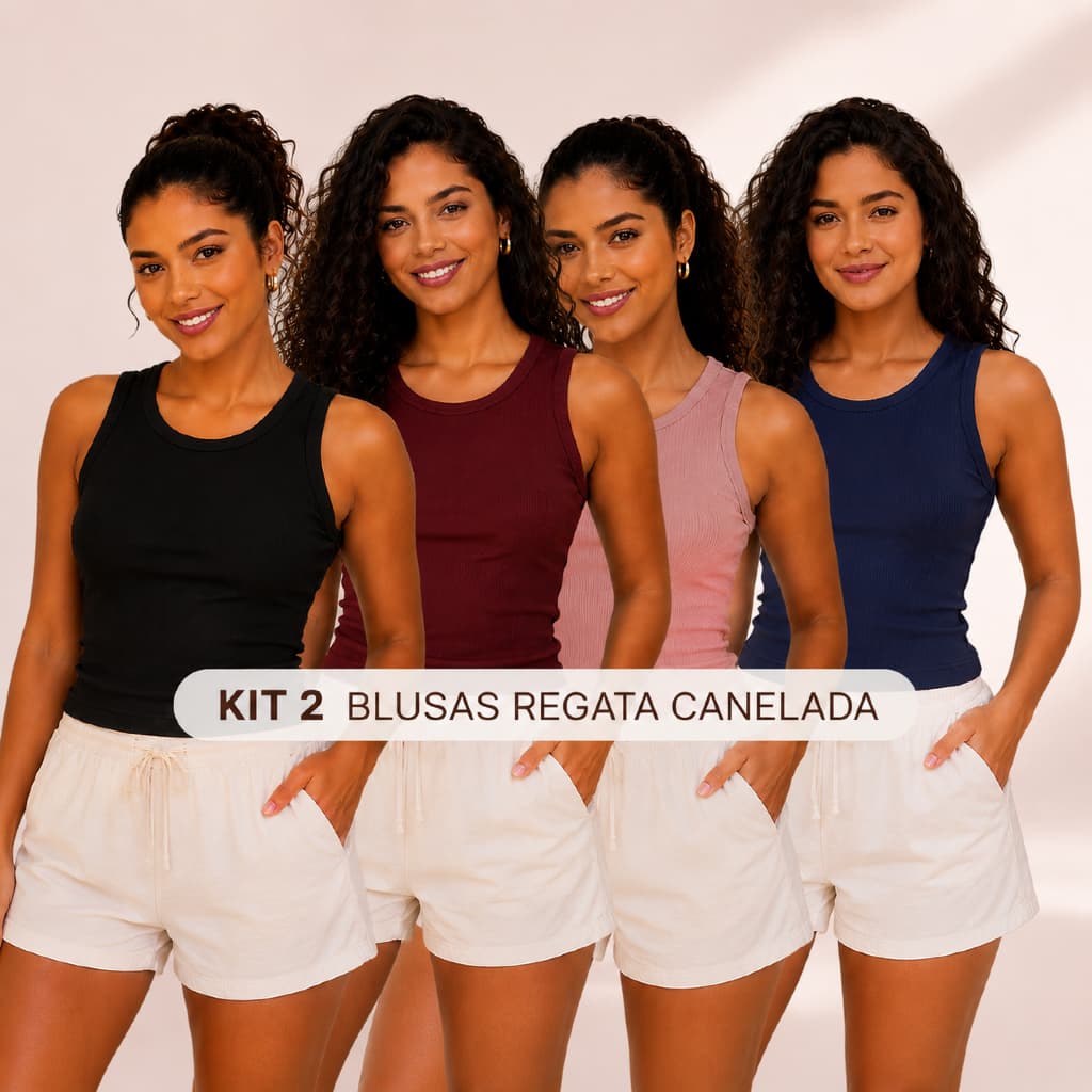Kit 2 Blusas Regata Canelada Feminina