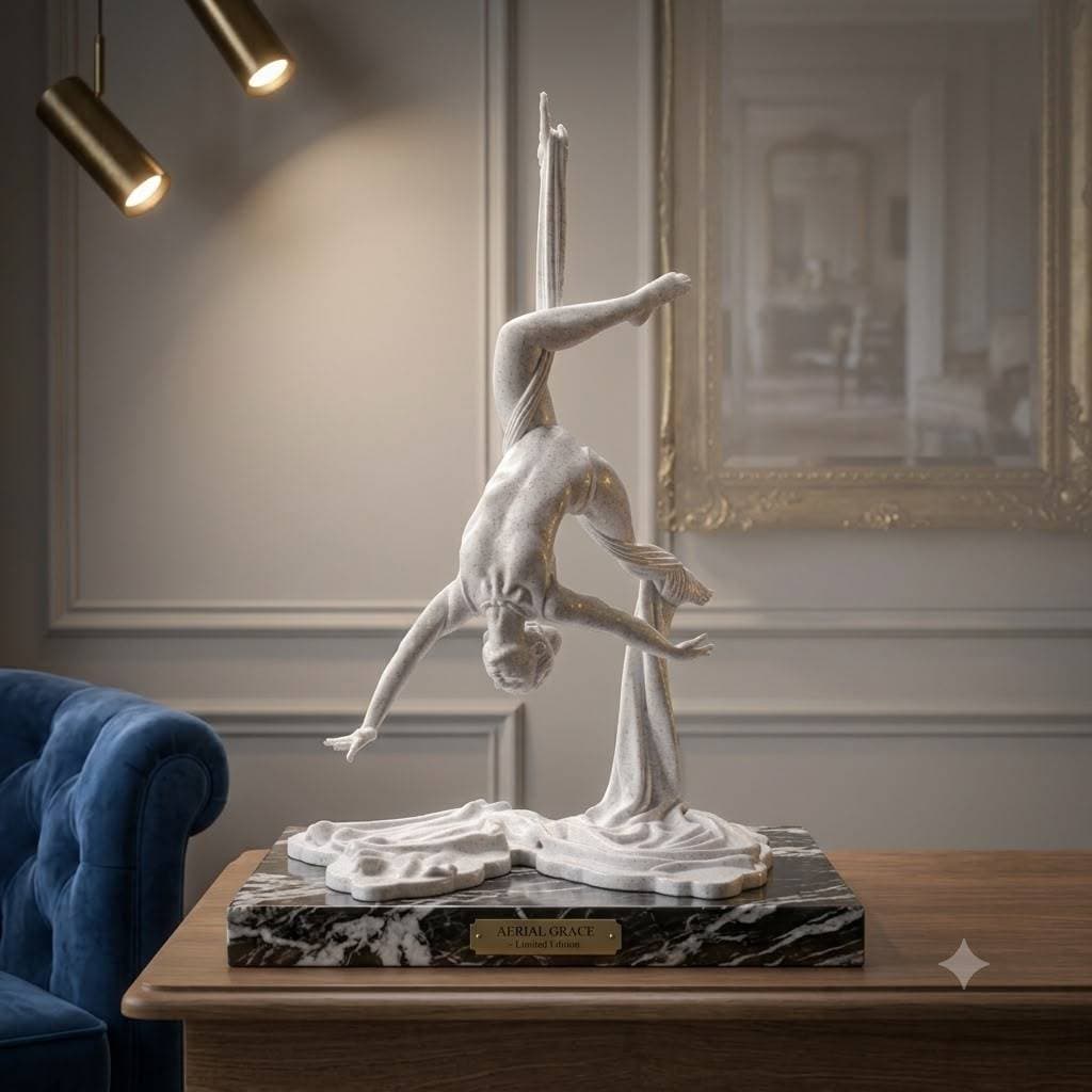Escultura Acrobata Tecido Aéreo Estátua Decorativa Lira Circo Enfeite | Ideal Para Mesa Sala Quarto | Decoração Moderna