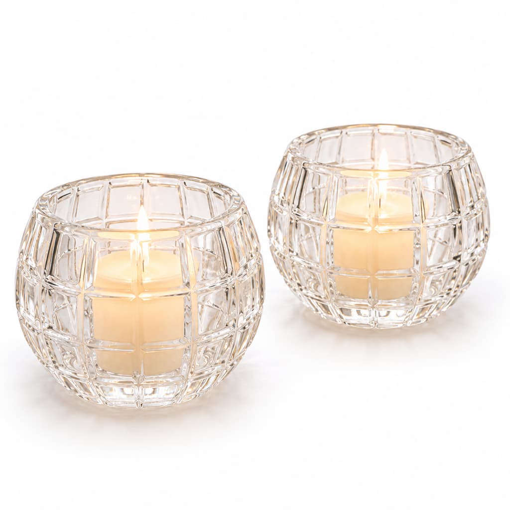 2 Porta Velas Redondo De Vidro Desenho Quadriculado