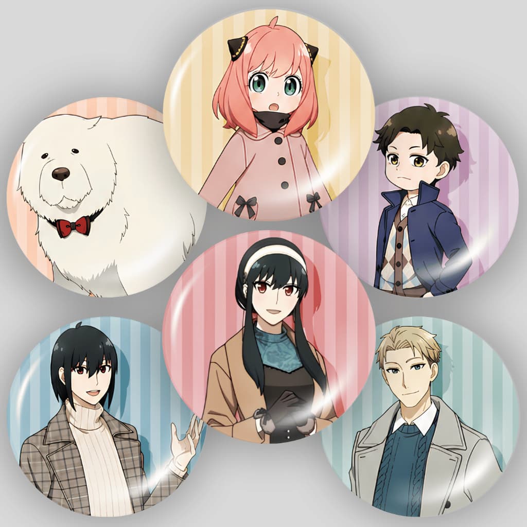 Kit 6 Bottons Spy x Family Broches Geek Otaku Anya Loid Yor Forger Damian Bond 45mm Anime
