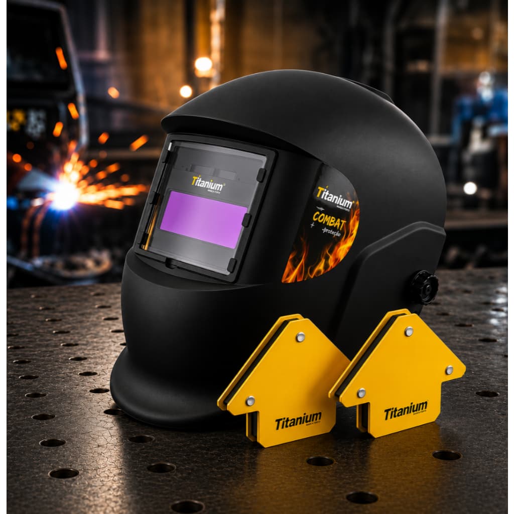 Kit Máscara de Solda Automática Auto Escurecimento + 2 Esquadros Magnéticos para Soldagem
