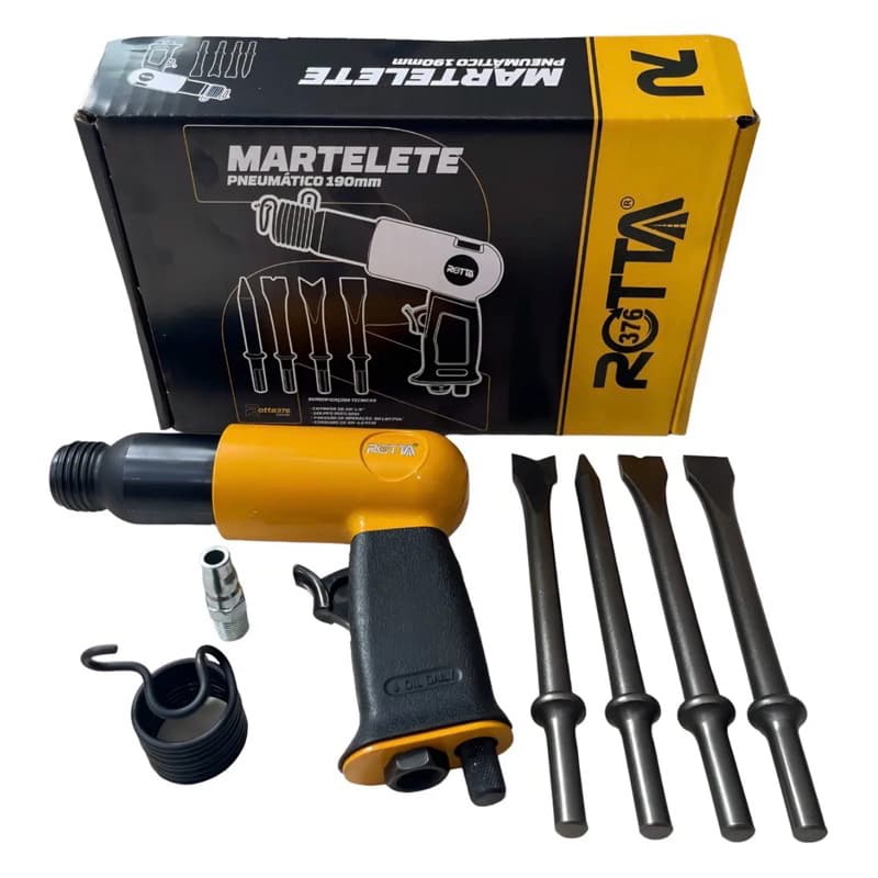 Martelete Pneumático Rotta376 190mm 4 Ponteiras Amarelo Chapas e Concreto