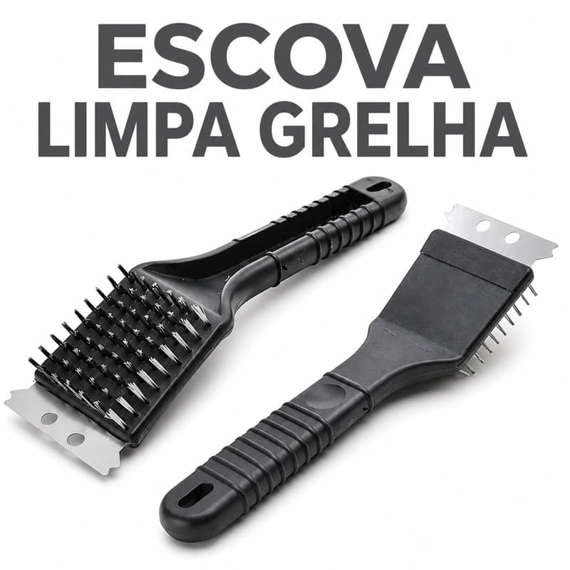 Escova Limpa Grelha Churrasqueira Aço Inox Raspador Limpeza Pesada Cabo Ergonômico