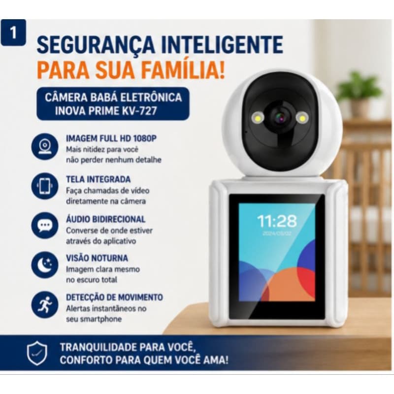 Câmera Babá Eletrônica WiFi Full HD 1080P com Tela Chamada de Vídeo Visão Noturna iCSee