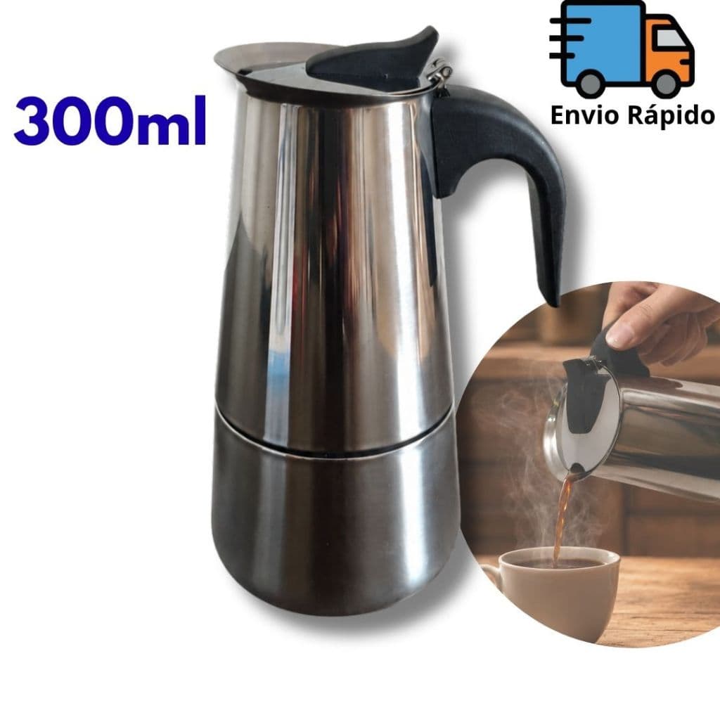 Cafeteira Italiana Inox 300ml para Fazer até 6 Xícaras de Café em Casa no Fogão a Gás ou Elétrico