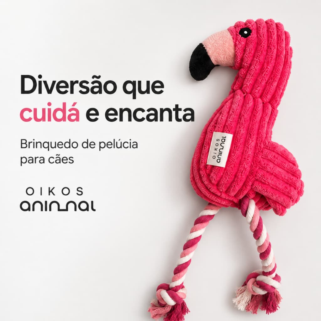 Brinquedo Pelúcia Flamingo para Cachorro com Corda Mordedor Resistente Interativo Antiestresse Pet