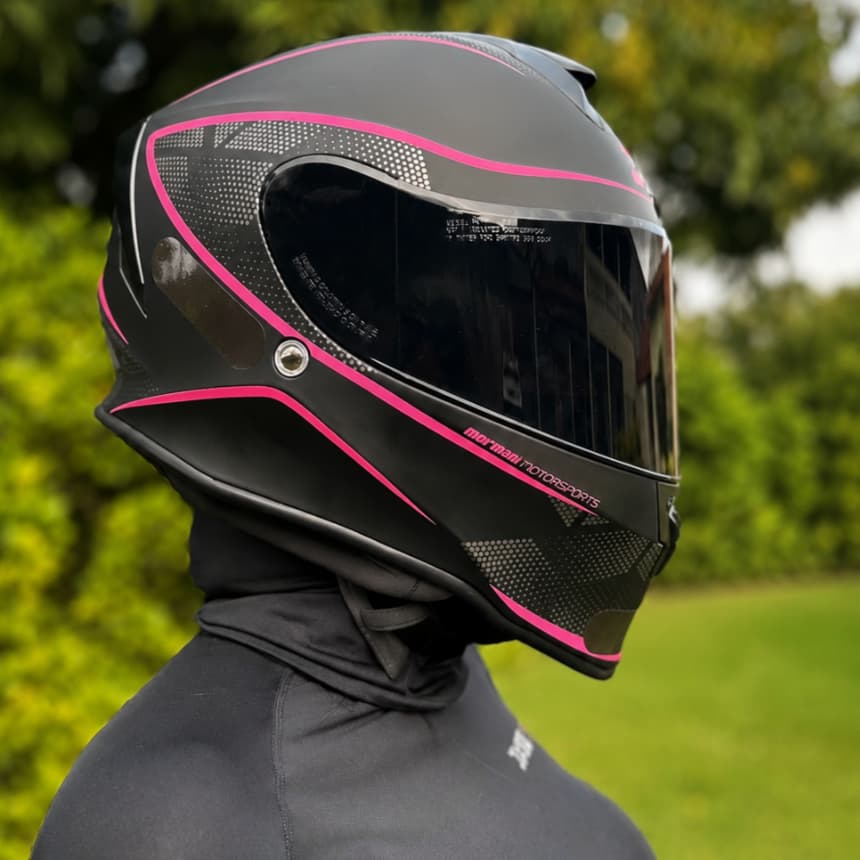CAPACETE MORMAII M1 CLASSIC DESIGN MODERNO PRETO/ROSA FOSCO + NARIGUEIRA + VISEIRA FUME ORIGINAL