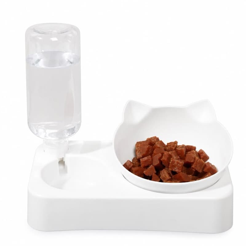 Kit comedouro e Bebedouro Automático para Gato com Base Elevada Antivômito