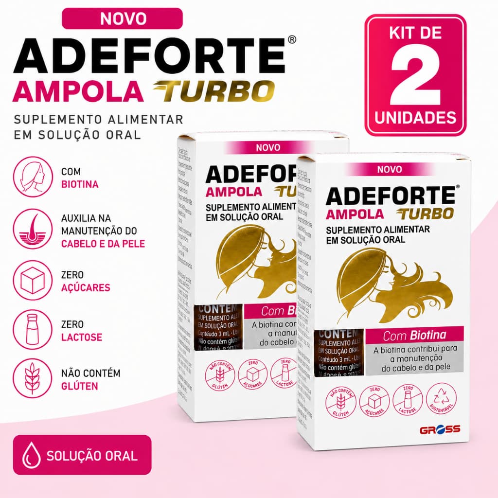 kit 2 e 3 Adeforte Ampola Turbo Com Biotina Solução Oral Suplemento Alimentar Para Cabelos Pele e Unhas Original