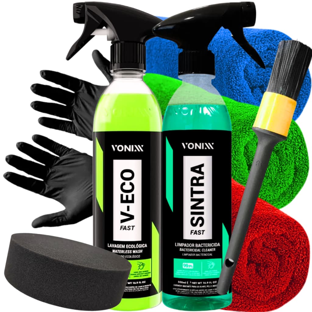 V Eco Fast Lavagem Ecológica 500ml Vonixx Lavagem a Seco + Panos E Luvas + Brinde Exclusivo