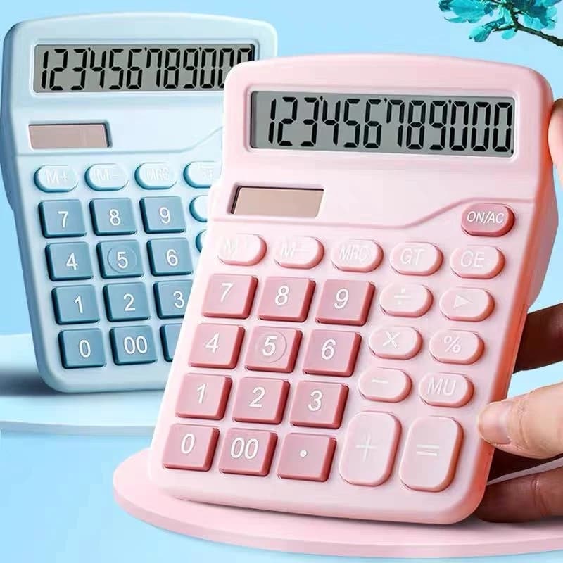 Calculadora De Mesa 12 Dígitos Visor Grande Solar e Pilha Rosa/Azul Escritório Escola